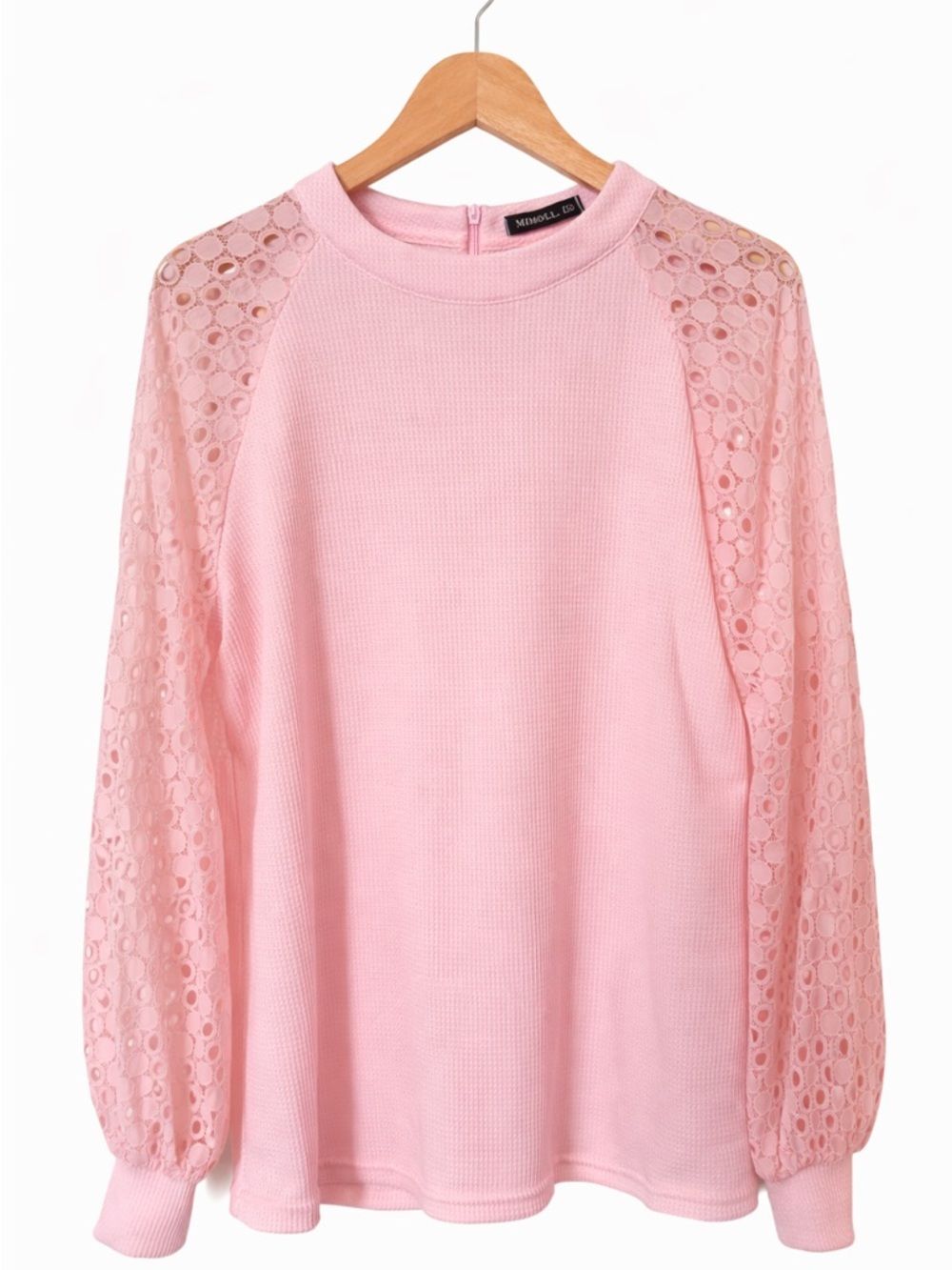 MEMOROLI Pink Lace-Sleeve Knit Blouse